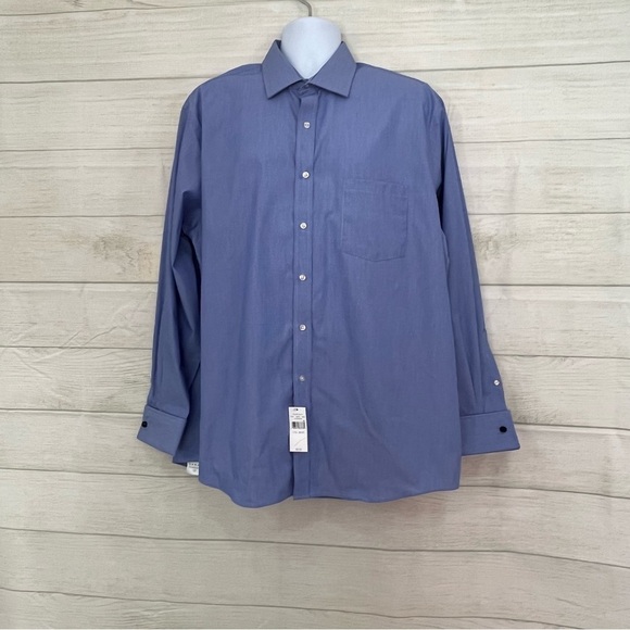 Van Heusen Blue Stripe Non Iron Button French Cuffs Sleeve Dress Shirt - Picture 1 of 11